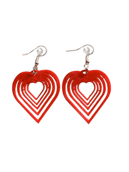 pendientes 3d diseño corazones rojo