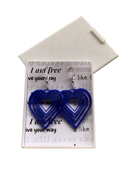 pendientes 3d diseño original corazones azules